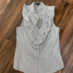 Express Black and White Striped Ruffle Blouse